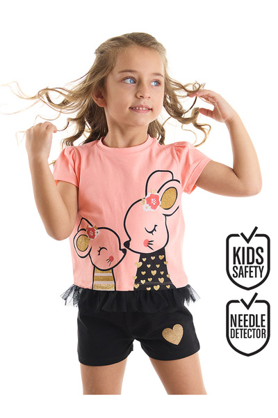 Denokids Sevimli Fare Kız Çocuk T-Shirt Şort Takım