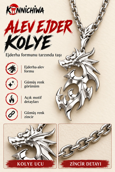 FG KONNİCHİWA Flame dragon pendant – silver color metal unisex pendant