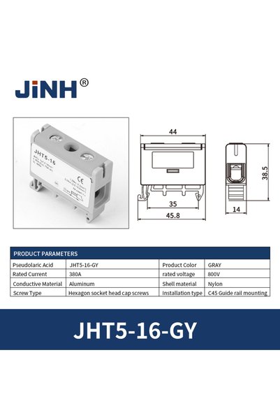 Choice1 JHT5-16-GY JHT5 16mm² Aluminum Distribution Din Rail Screw Cable Mult...