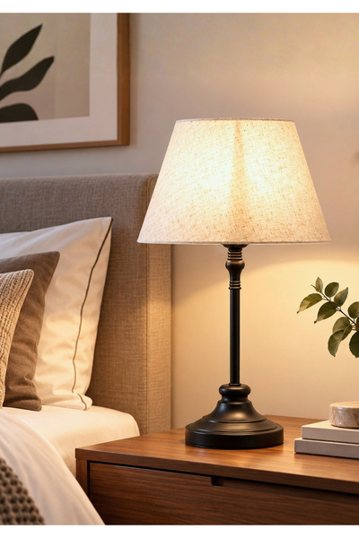 HOMİNG Luis Siyah Metal Modern Abajur Kumaş Başlık