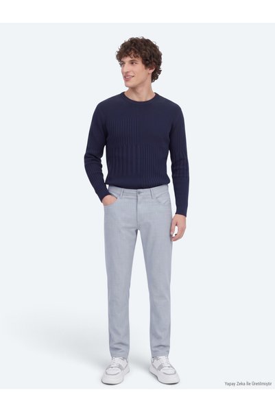 Kip Gri Dokuma Slim Fit Casual Pantolon