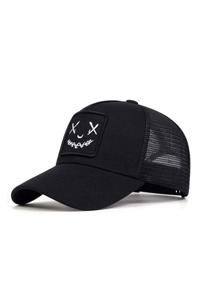 choice2 54cm-60cm Black Unisex Baseball Cap Smile Face Patch Pattern Caps Men...
