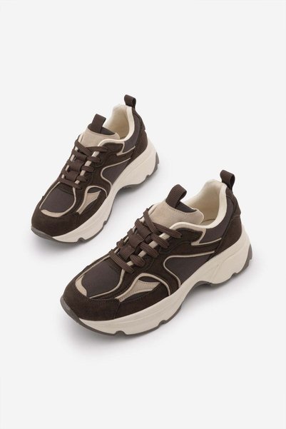 Marjin Kadın Sneaker Yüksek Kalın Taban Çok Parçalı Bağcıklı Spor Ayakkabı Me...
