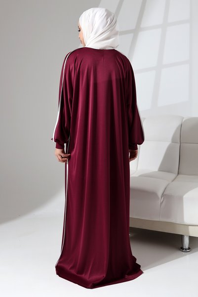 Berel Moda Prayer Robe with Burgundy Cuffs and Side Piping Detail, Loose Fit,...