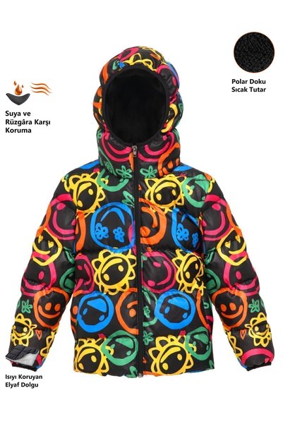 Freemen Boy's Smiling Emoji Fleece Fur Water and Windproof Hooded Winter Puff...
