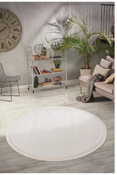 Valery Home Vl Yuvarlak Comfort Düz Saçaklı Peluş Ekru