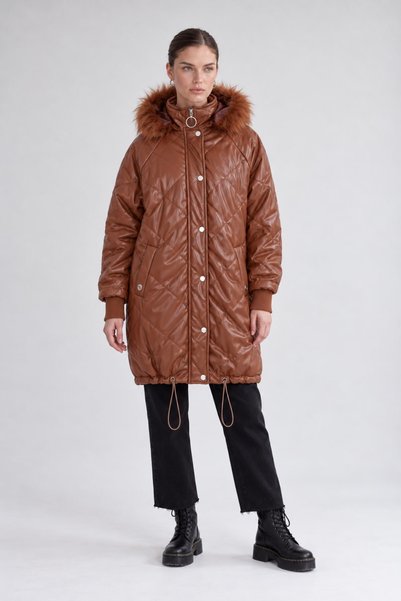 Levidor Quilted Hooded Jacket, Taba