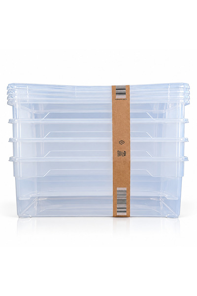 HOME CREATION Set of 4 Universal Storage Boxes – 5L, Transparent Plastic, Lid...