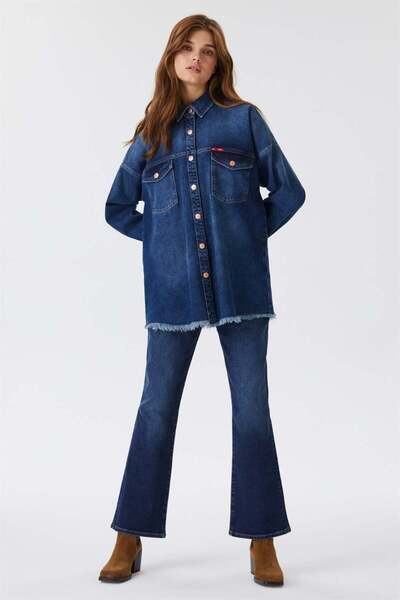 Lee Cooper Gömlek Yaka Düz Kadın Denim Gömlek 231 Lcf 141001 Alıce 1 Denım