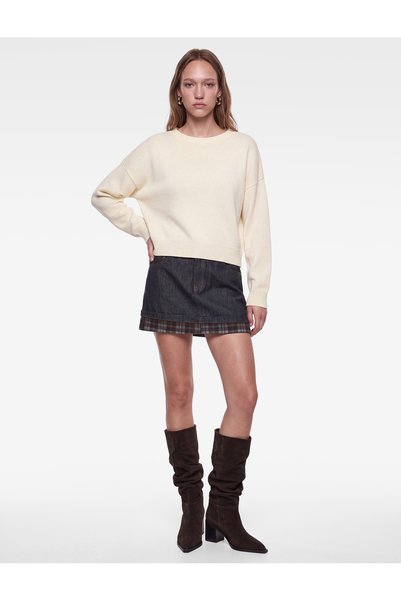 Koton Long Sleeve Crew Neck Knit Sweater with Back Tie Detail
