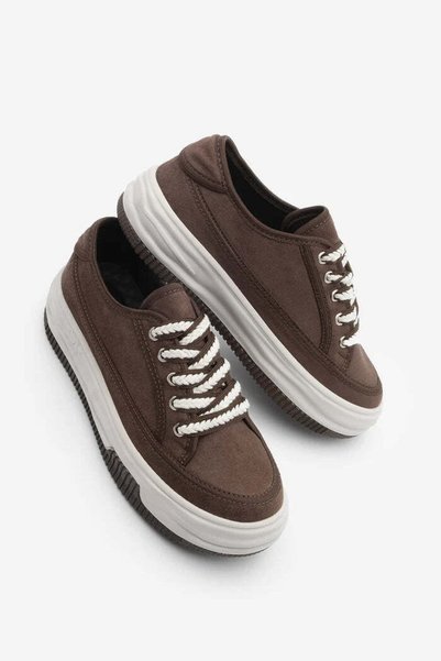 Marjin Damen-Sneaker mit hoher Sohle und Schnürung, Denim-Braun, Wildleder