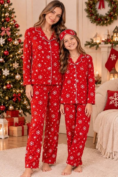 Fil Kids Set pijamale pentru mamă-fiică, țesătură de bumbac, piele de căprioa...