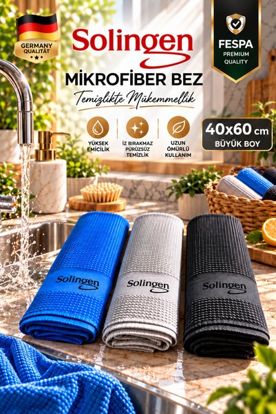 Fespa x Solingen Germany 3 Adet 40x60 CM Mikrofiber Temizlik Bezi, Cam, Araba...