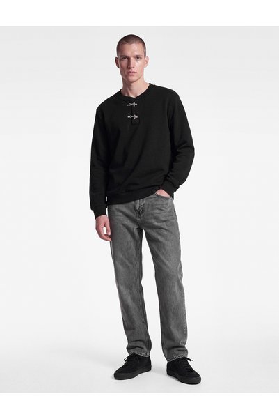 Koton Uzun Kollu Süslü Kapamalı Üç İplik Şardonlu Bisiklet Yaka Sweatshirt