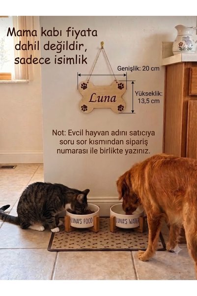 hebmeyy Ahşap Özel İsim Baskılı Kazıma Kedi Köpek Mama Köşesi, Oval Kemik Şek...