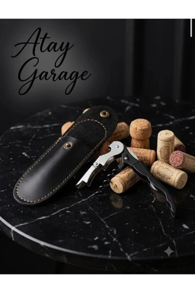Atay Garage Черен метален тирбон и отварачка за тапи за вино в кутия, отварач...