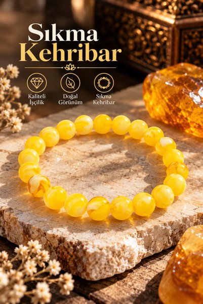 NBS Beautiful Naturel Stones سوار من العنبر عالي الجودة باللون الأصفر 18-19 سم