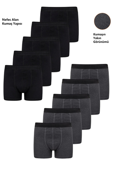 Freemen Erkek 10’lu Pamuklu Slim Fit Siyah-Antrasit Boxer Seti – Geniş Beden ...