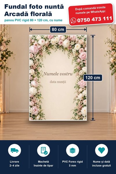 ShopPrint Fundal foto nuntă Arcadă florală, panou PVC rigid 80x120 cm, person...