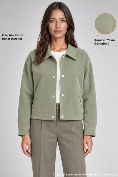 Freemen Ženska Oversize kroj Osnovni Gabardin Sezonsko polo jakna sa zelenim ...