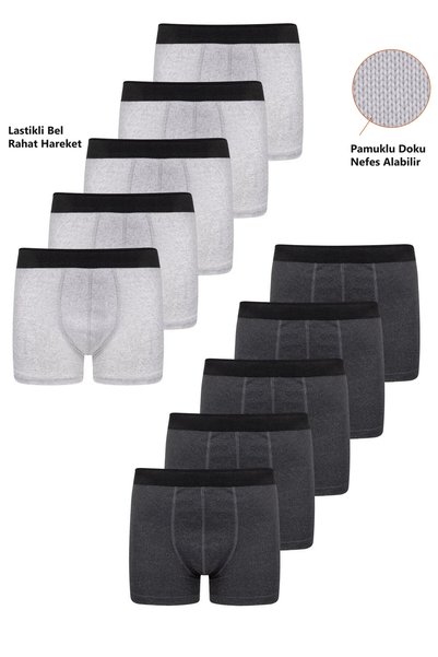 Freemen Erkek 10’lu Pamuklu Slim Fit Gri-Antrasit Boxer Seti – Geniş Beden Ar...
