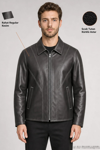 Freemen Men's Brown Zippered Regular Fit Faux Leather Jacket with Fur Inside