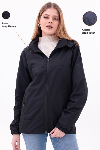 Freemen Women's Black Removable Hooded Raincoat