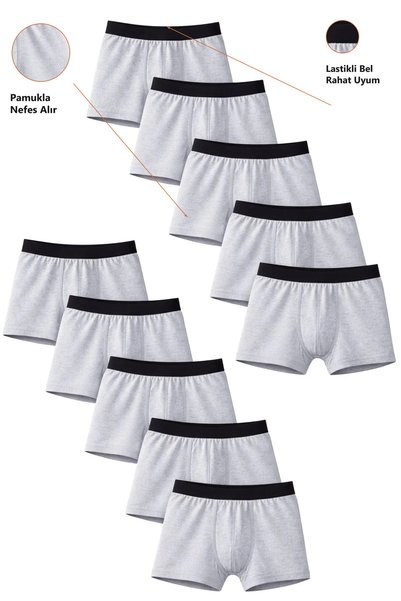 Freemen Boys' Cotton Slim Fit Breathable Boxers 10-Pack Gray-Grey