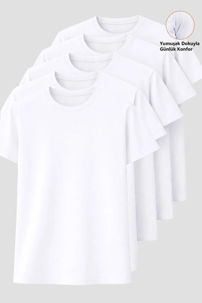 Freemen Set 5 tricou albe pentru bărbați, bumbac jerseu simplu 30/1, textură ...