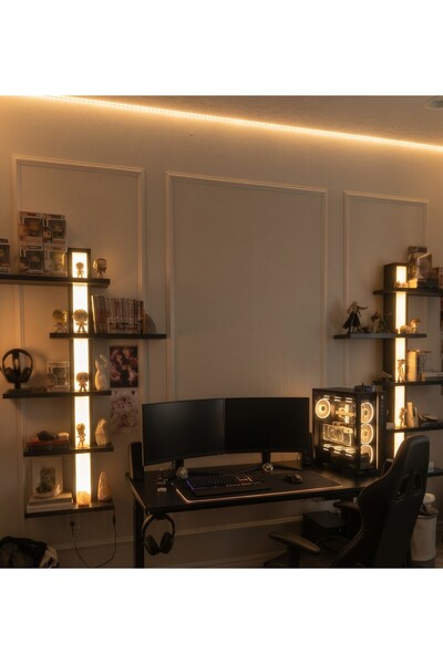 Michael Brean RGB LED Aydınlatmalı MDF Duvar Rafı ve Kitaplık, Kumandalı 16 R...