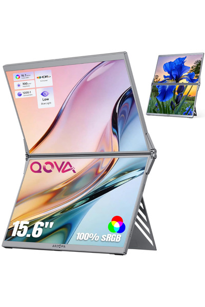Qova Monitor portabil cu ecran dublu, 2x 15.6 inch, Full HD 1920x1080, IPS, H...
