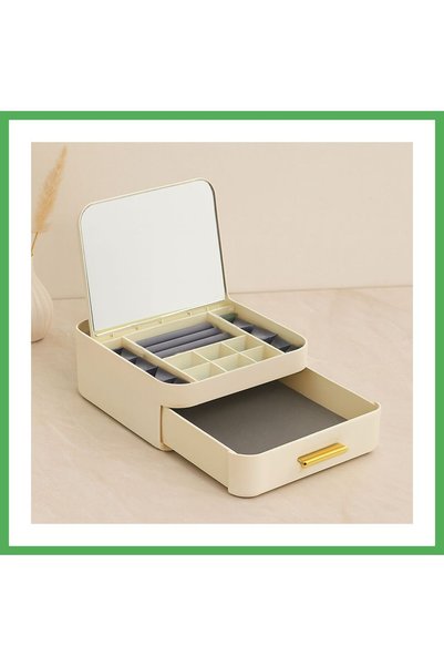 Nur store Çanta منظم مجوهرات بمرآة - 10 أقسام مع درج (20x22x8.5 سم) من BEZOSS