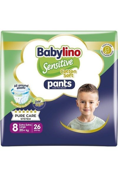 Babylino Ευαίσθητες Βαμβακερές Μαλακές Πάνες-Βρακάκια Αρ. 8 για 20+ κιλά 26 τ...