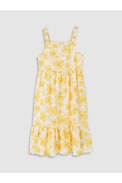 LC Waikiki Ozmarka New Season Yellow Square Collar Floral Girl's Dress