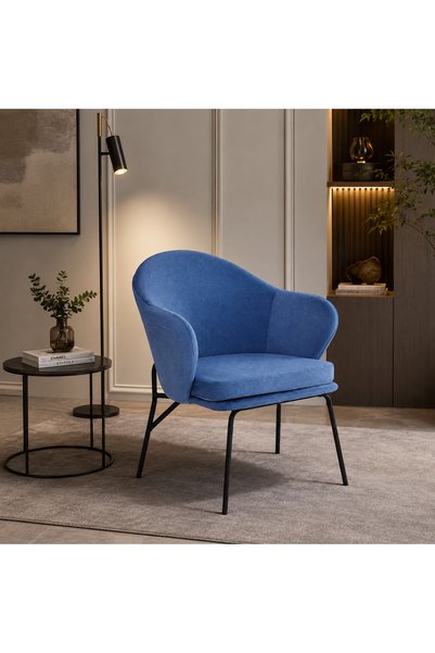 NO BRAND Blue Velvet Dining Chair with Side Arms |   Movenhome