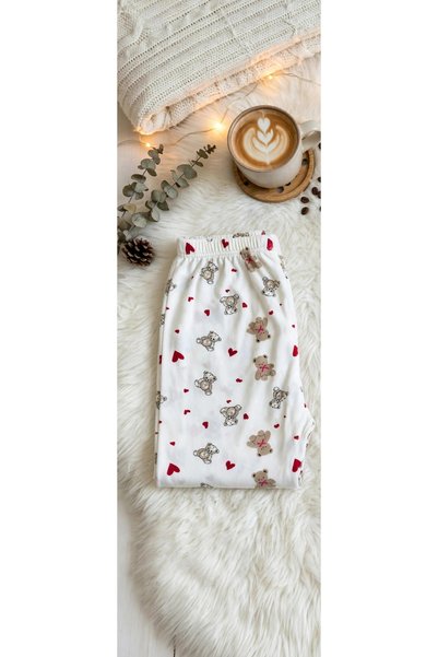 Kadın Ayıcıklı Kalpli %100 Pamuk Pijama Altı - Yumuşak Dokulu Ev Giyim