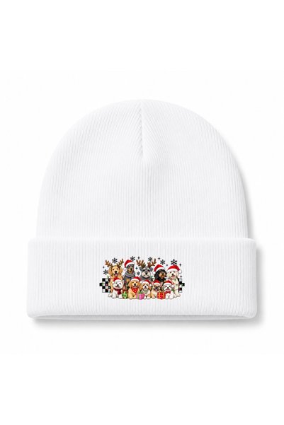 Rabona Fashion Christmas Dog Squad – Cute Santa Puppies Holiday Graphic Beanie