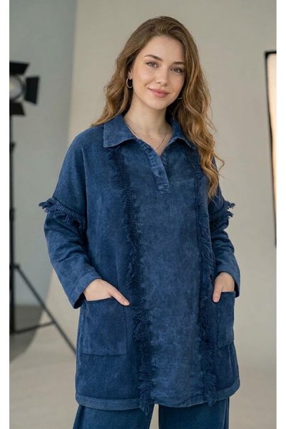 AYASOFYA OTANTIK Women's Shirt Collar Gabardine Fabric and Vintage Detail Ove...