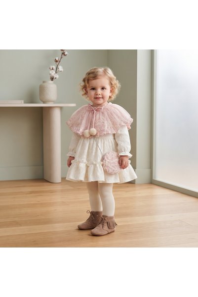 ministok Elena Baby Girl Dress with Cape 3 Piece Dress - Cape - Bag
