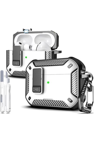 Generic حافظة لسماعات AirPods Pro 3 مع طقم تنظيف، غطاء من ألياف الكربون مقاوم...