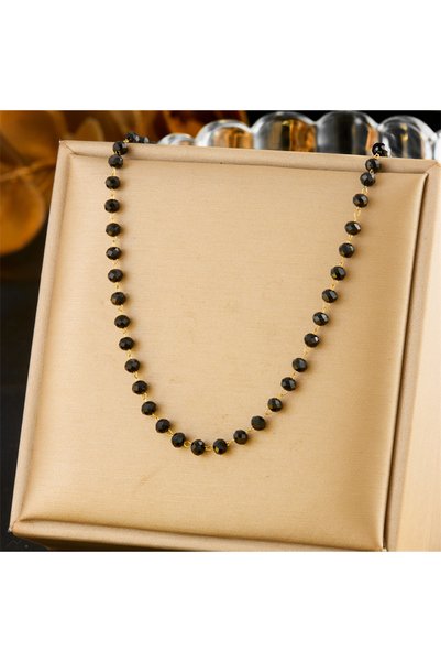 Choice N2877 DIEYURO 316L Stainless Concise Steel Black Glass Stone Necklace ...