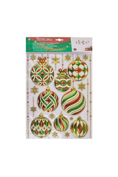 ROOM DECOR Autocolante Decorative de Crăciun Globuri Colorate Fulgi Aurii 27x...