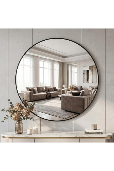 Generic 90 cm Round Mirror, Shatterproof Wall Mirror with Aluminium Frame, Ba...