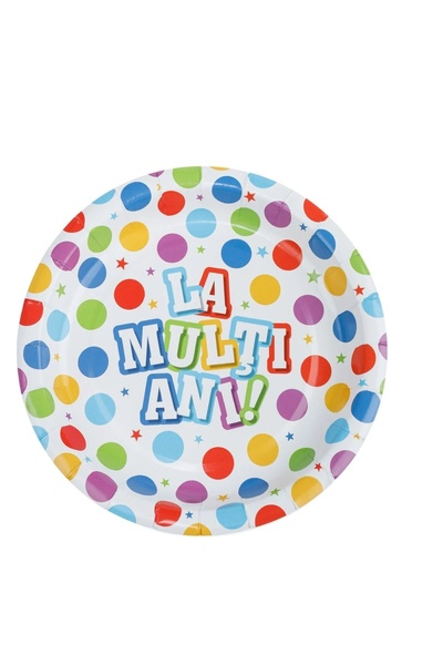 Baloane Vesele Set 10 Farfurii Multicolore La Multi Ani 23 cm