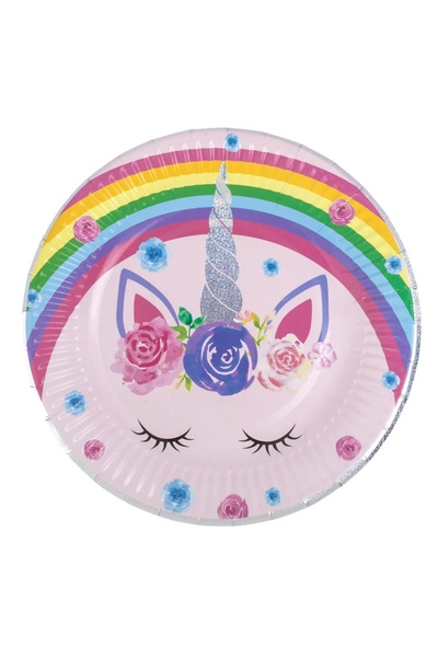 Baloane Vesele Set 6 Farfurii Petrecere Rainbow Magical Unicorn 23 cm