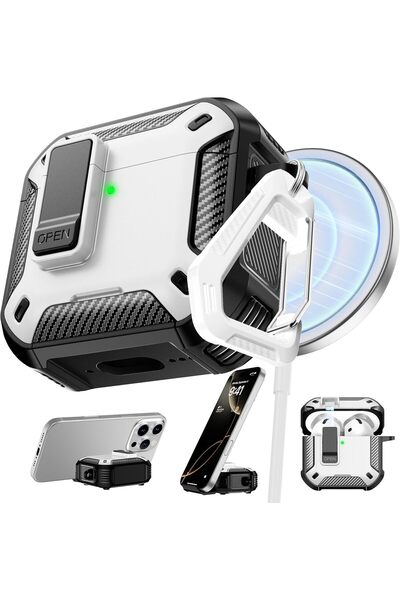 Generic حافظة لسماعات AirPods 4 وAirPods 5 مع قفل مغناطيسي، باللون الأبيض