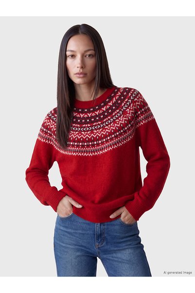 LC Waikiki Ozmarka New Season Red Patterned Women's Knitwear Sweater
