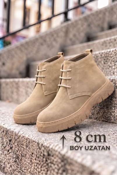 gizlitopuk 8 cm Boy Uzatan Gizli Topuk Hakiki Deri Bej Erkek Süet Bot GTserbi...
