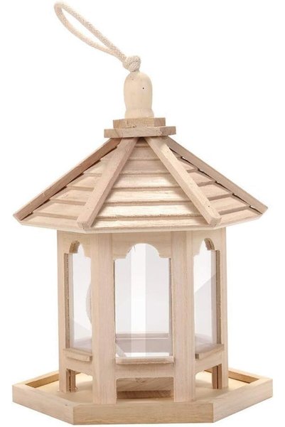 Generic Wooden Bird Feeder Hanging for Garden Yard Decoration Hexagon Shaped ...
