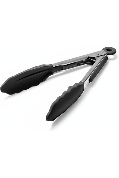 Generic Kitchen Tongs with Silicone Tips for Cooking Serving (17.8cm, Black)